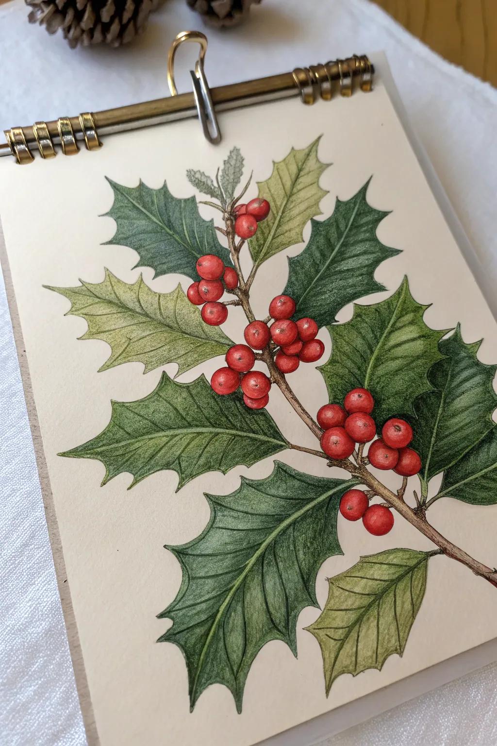 Festive ornament adorned with evergreen foliage and fruits.