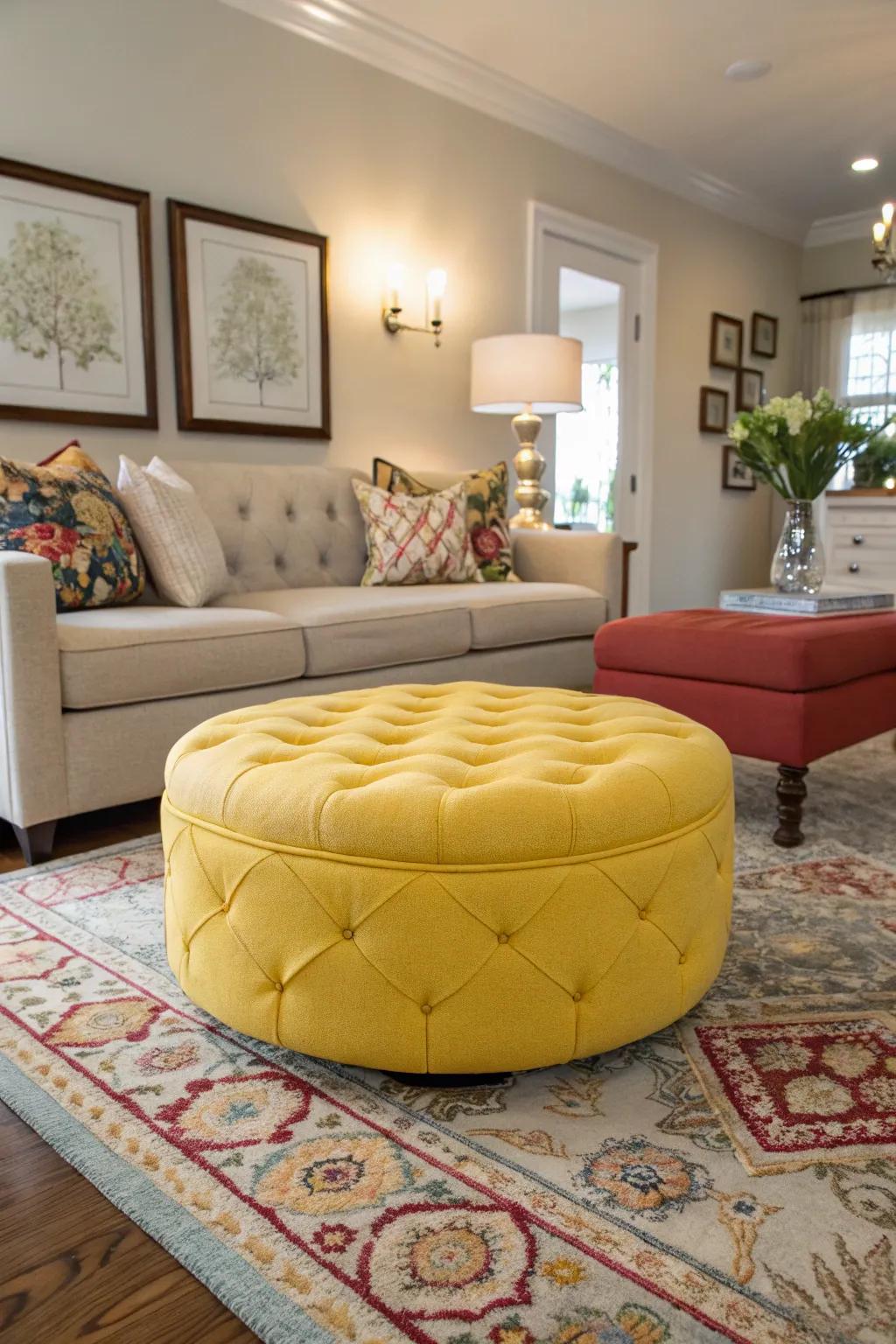 A vibrant ottoman enriching the space