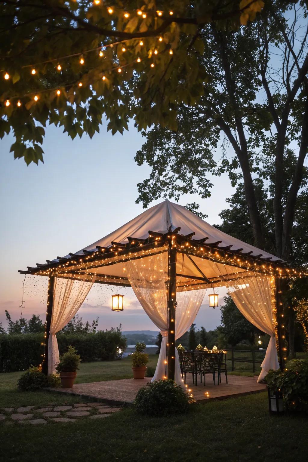 Twinkle lights transform your canopy into a shimmering wonderland.