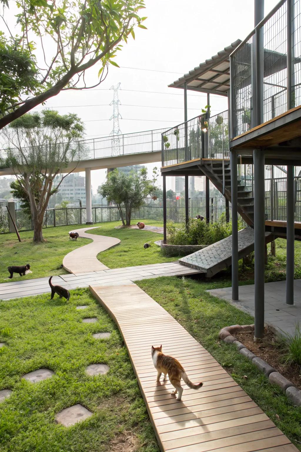 Dynamic landscape featuring vertical and horizontal zones for intrepid cats.