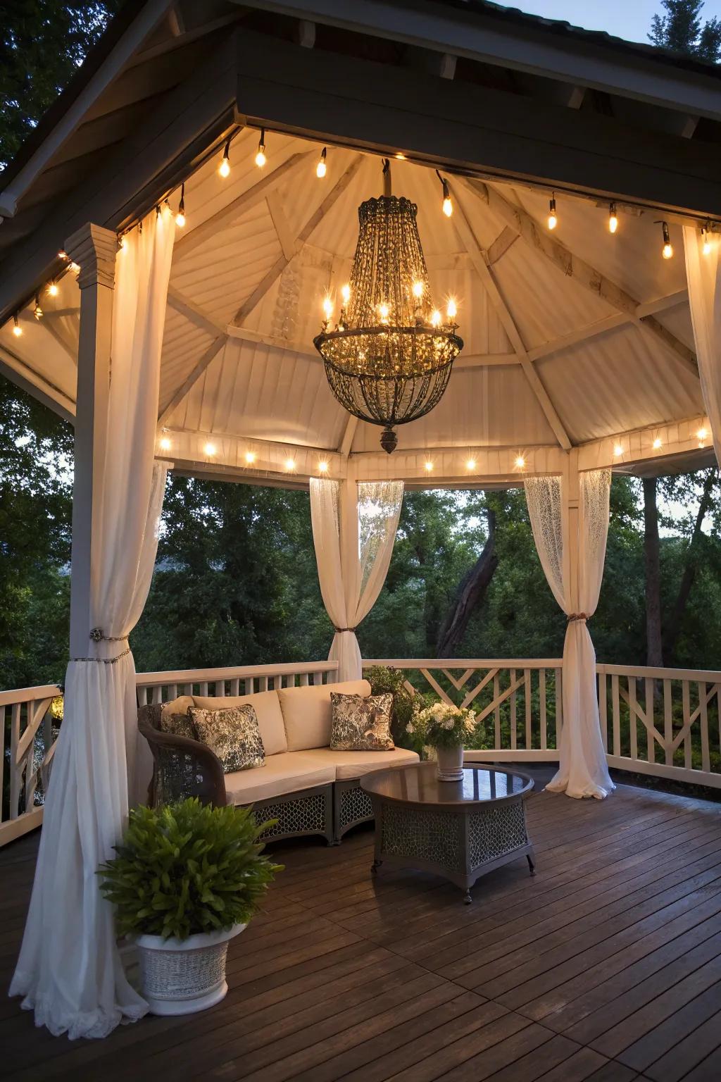 Illuminate your gazebo with a stunning light fixture.