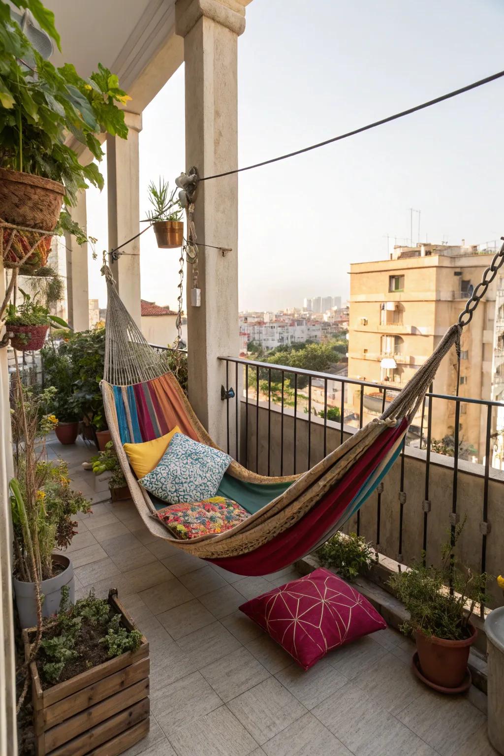 A hammock adds relaxation to any small area.