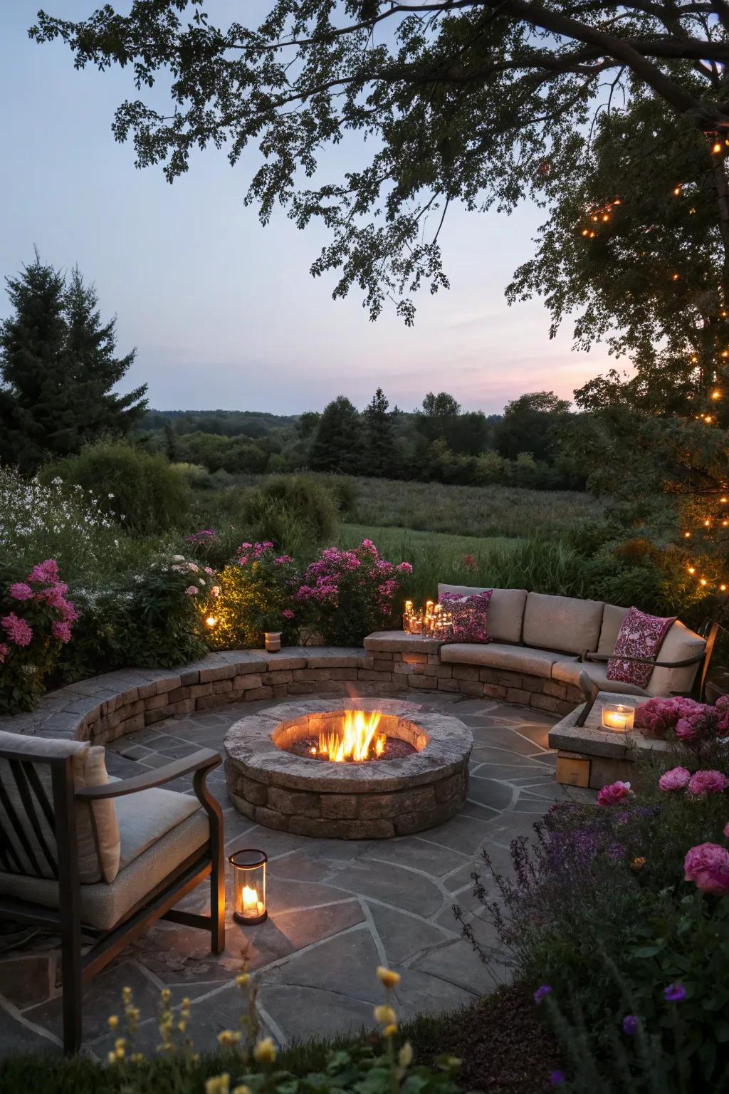 A snug bonfire spot arrangement perfect for gatherings and relaxation.