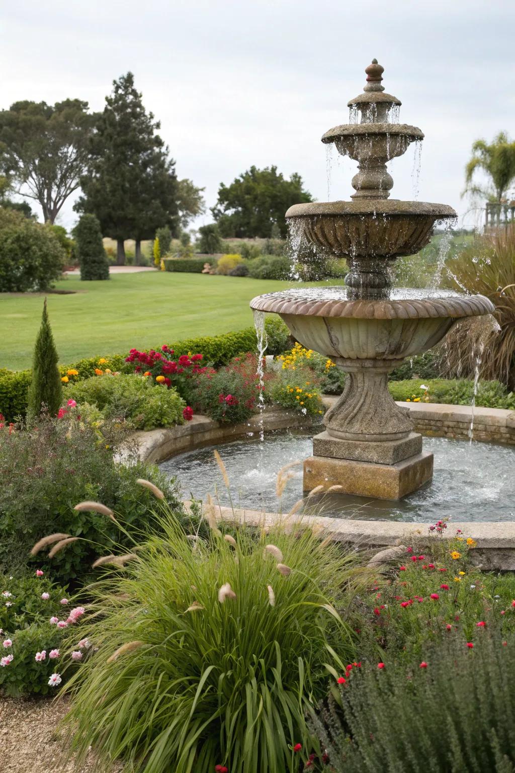 Independent fountains serve as notable points of interest in every garden.
