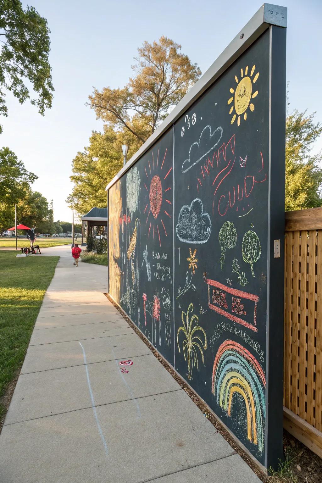 Outdoor chalkboard for creative fun.
