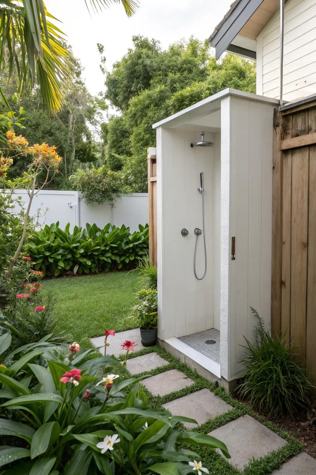 Maximize your space with a petite garden shower.