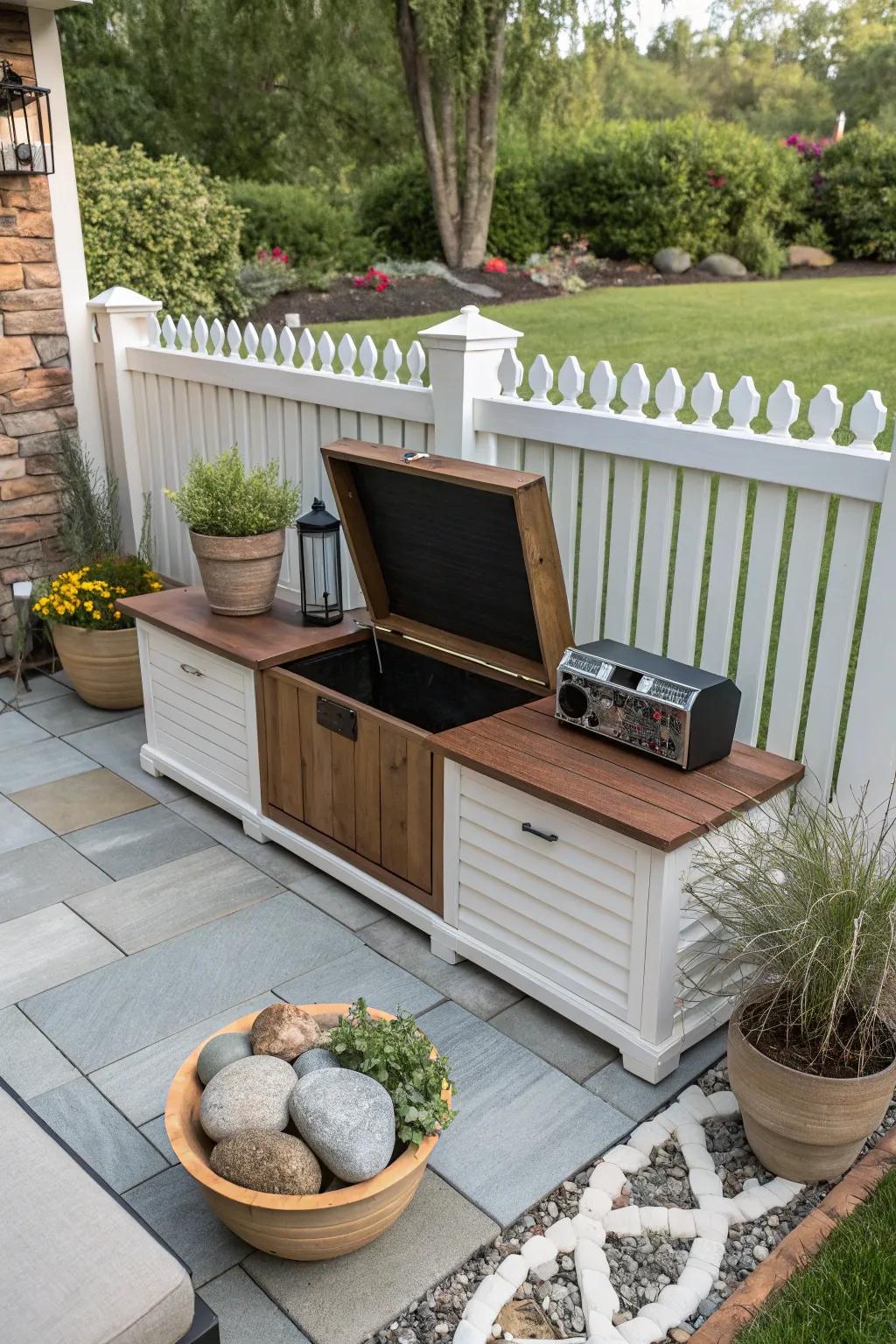 Bench consoles offer a clever solution for seating and storage.