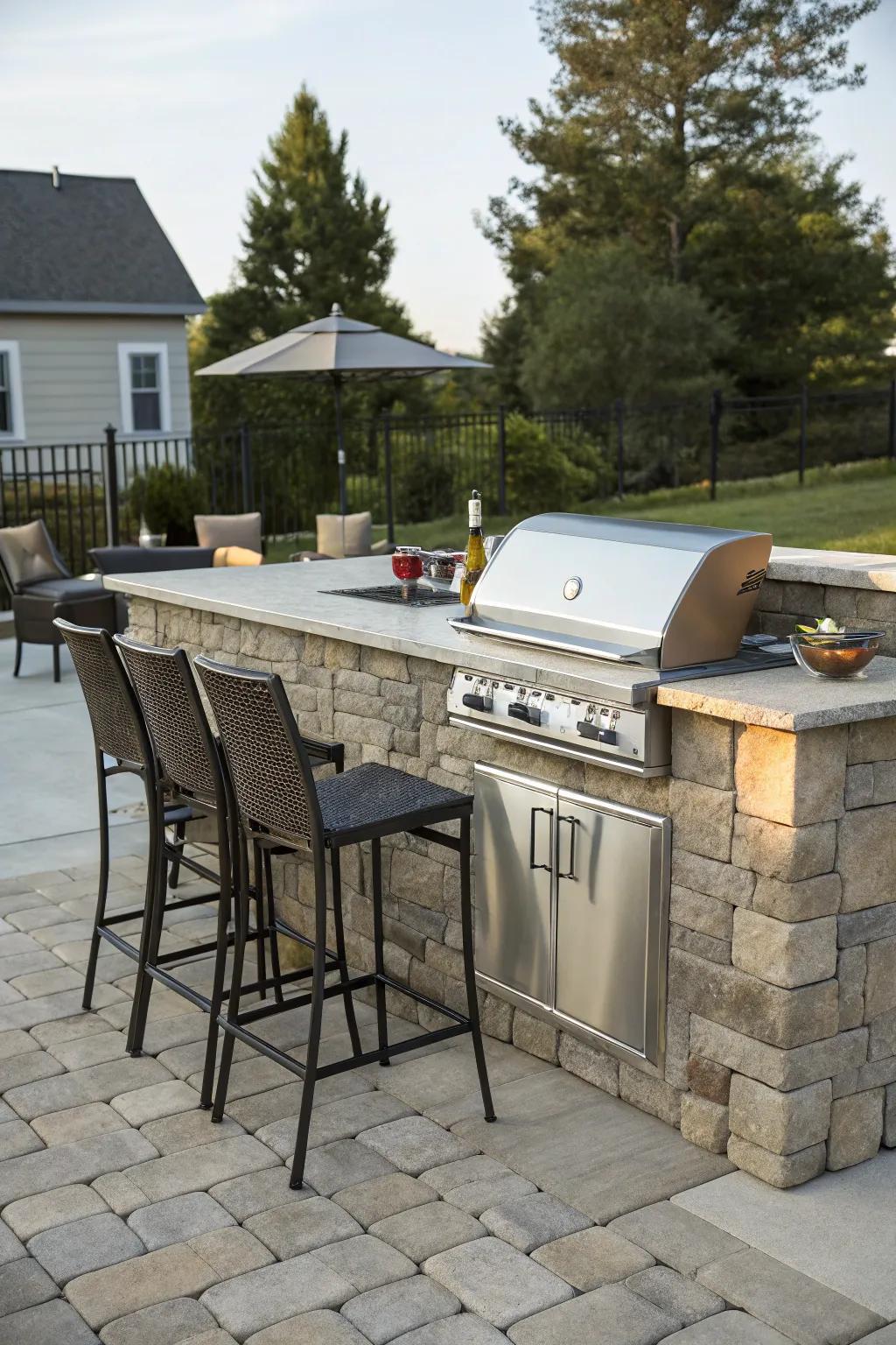A stone BBQ island turns your backyard into a prime cooking locale.