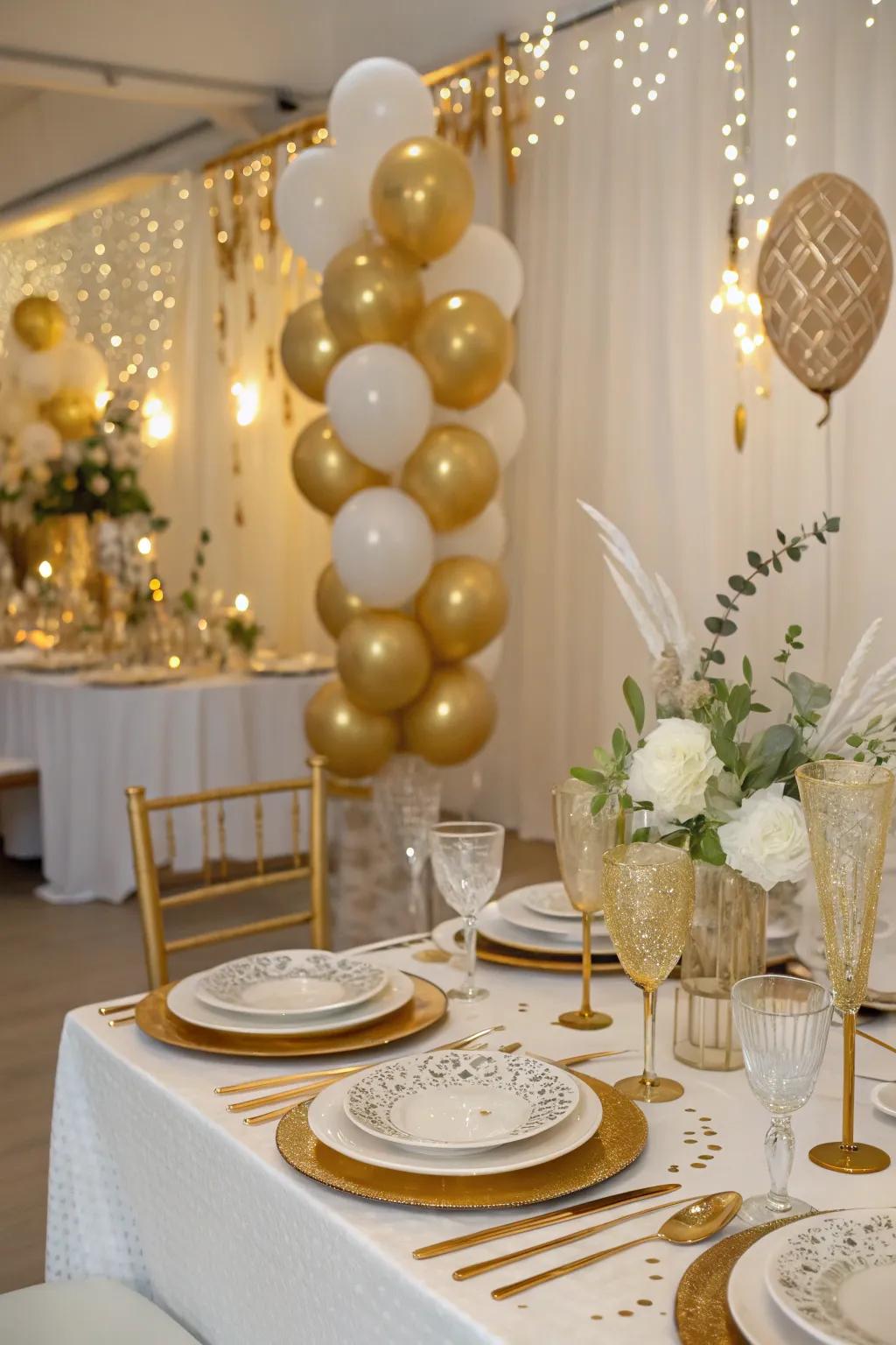 An ivory and gold palette adds elegance to any celebration.
