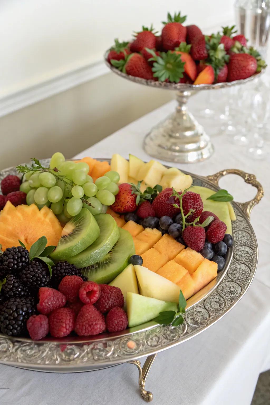 A lush arrangement of fresh fruits, poised to delight your senses.