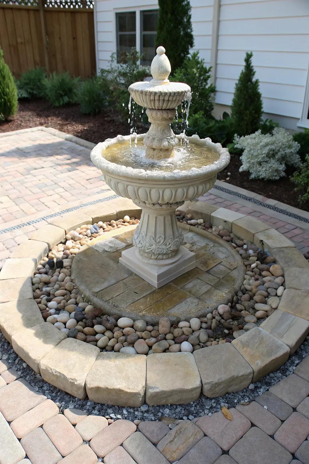 A water element lends tranquility to your patio space.