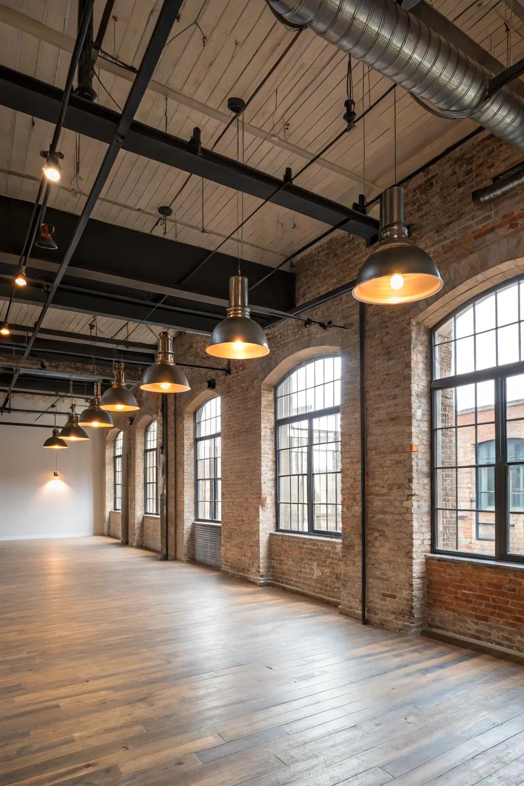 Industrial pendants infuse an audacious nuance into urban aesthetics.