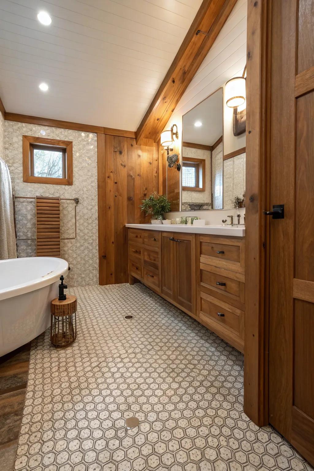 A harmonious amalgamation of penny rounds with innate timber complements.