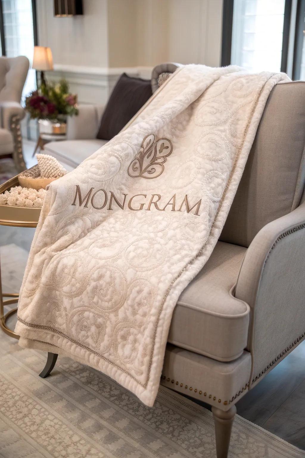 A magnificent throw featuring an embossed initial, introducing elegance to any area.
