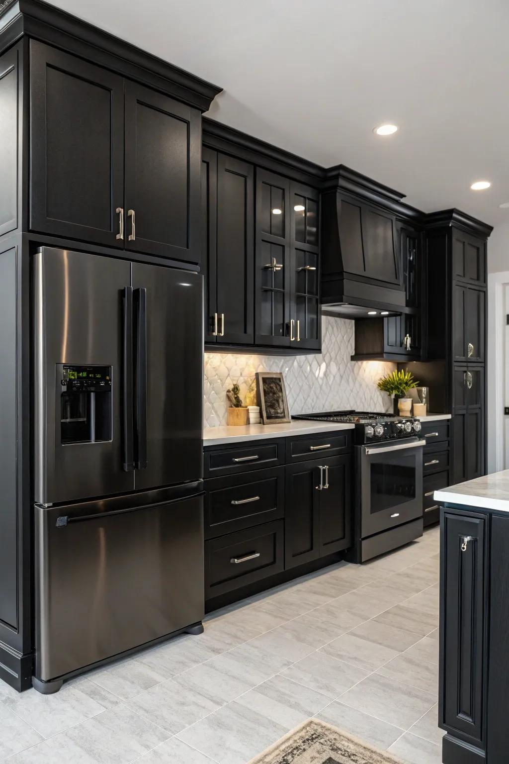 An all-dark kitchen for a streamlined and contemporary feel.
