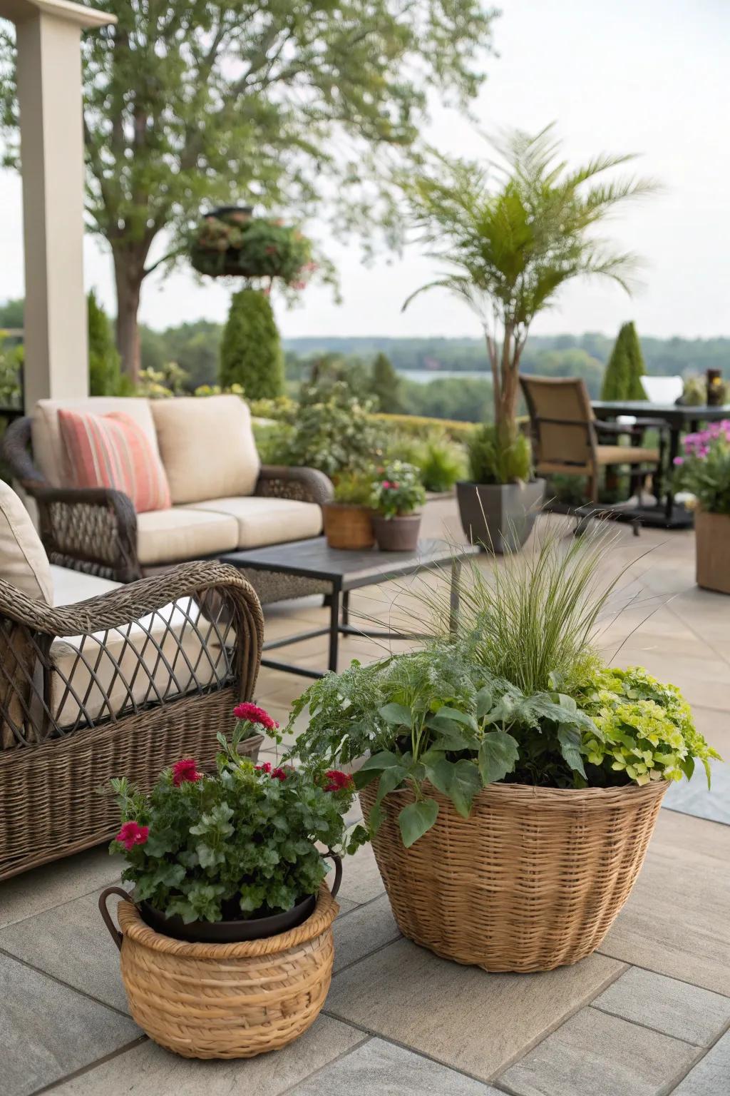 Willow baskets foster a warm and inviting aesthetic.