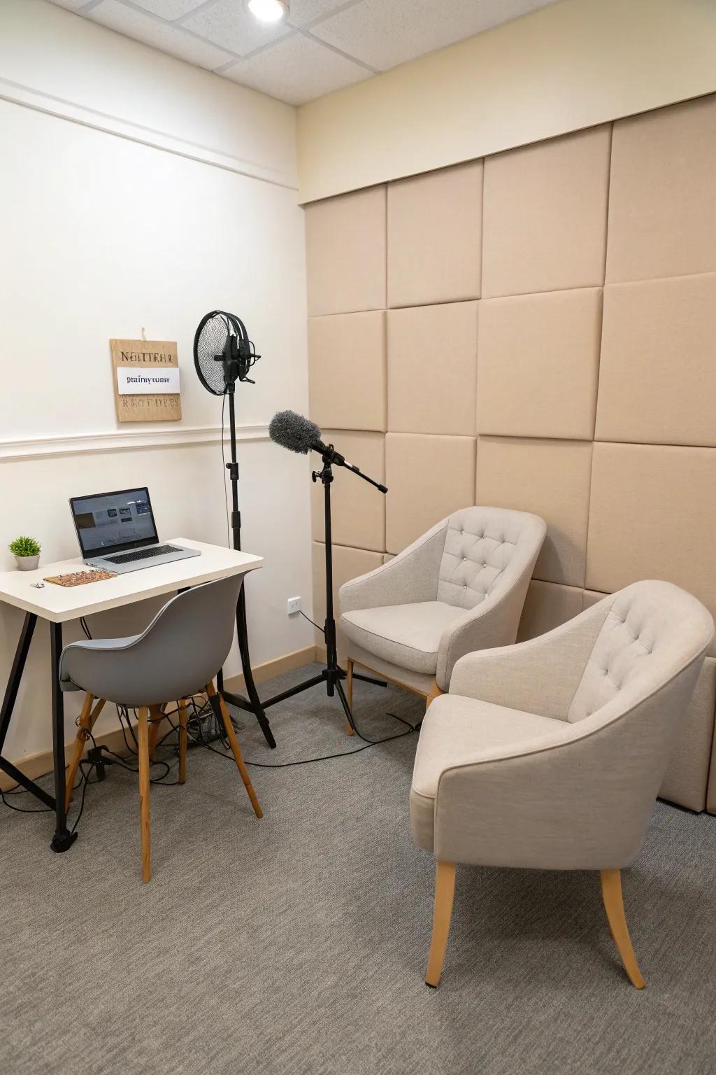 A minimalist podcast studio setup.