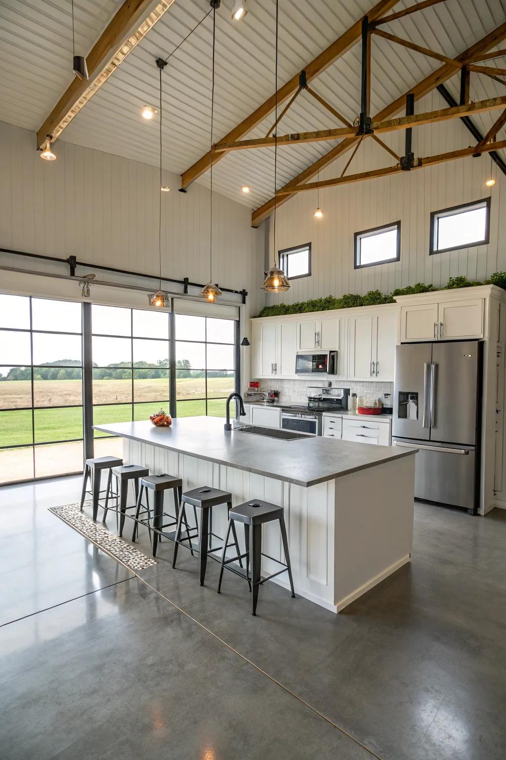 Create culinary masterpieces within your pole barn's modern kitchen.