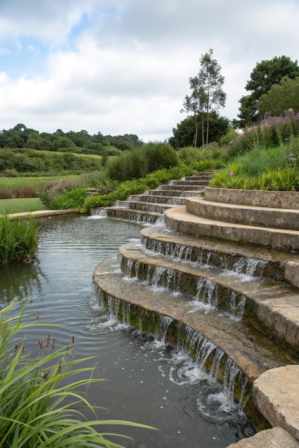 Tiered levels impart dimension and captivation to your pond stream.