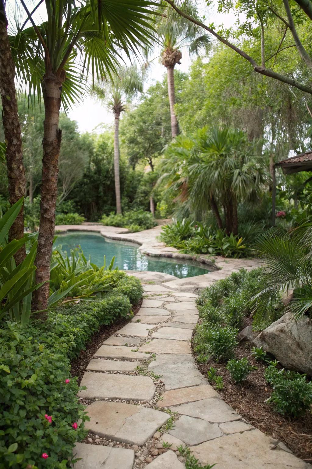 Add character and usability with organic rock alleys surrounding your pool.