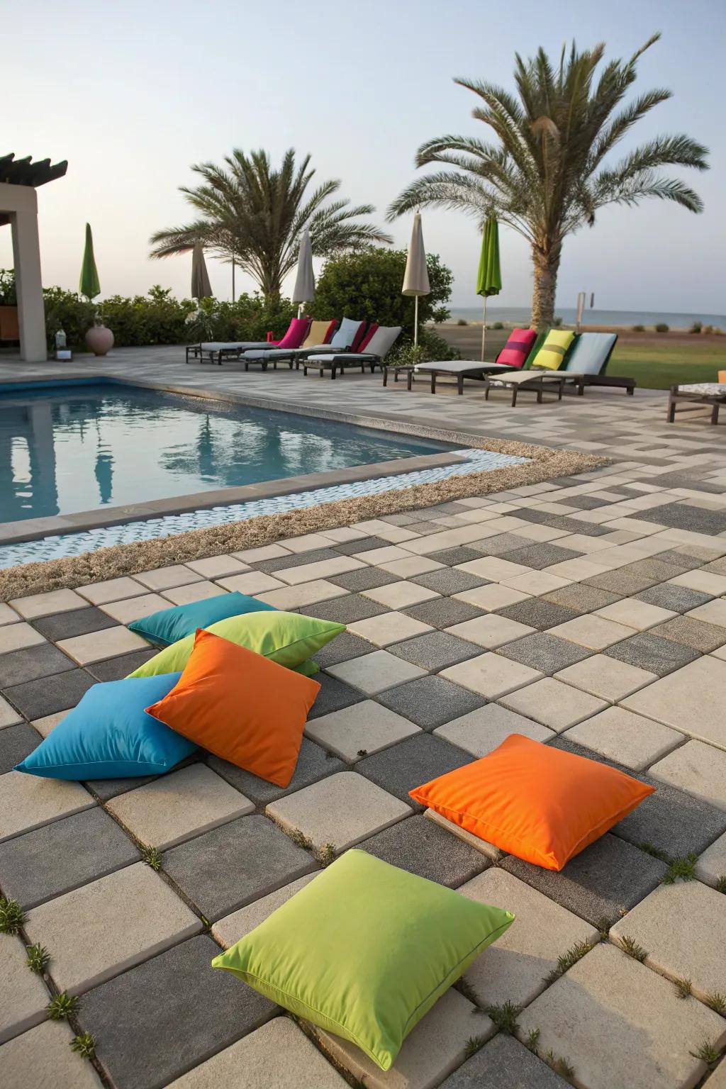 Geometric patterns contribute a playful element to your pool deck.