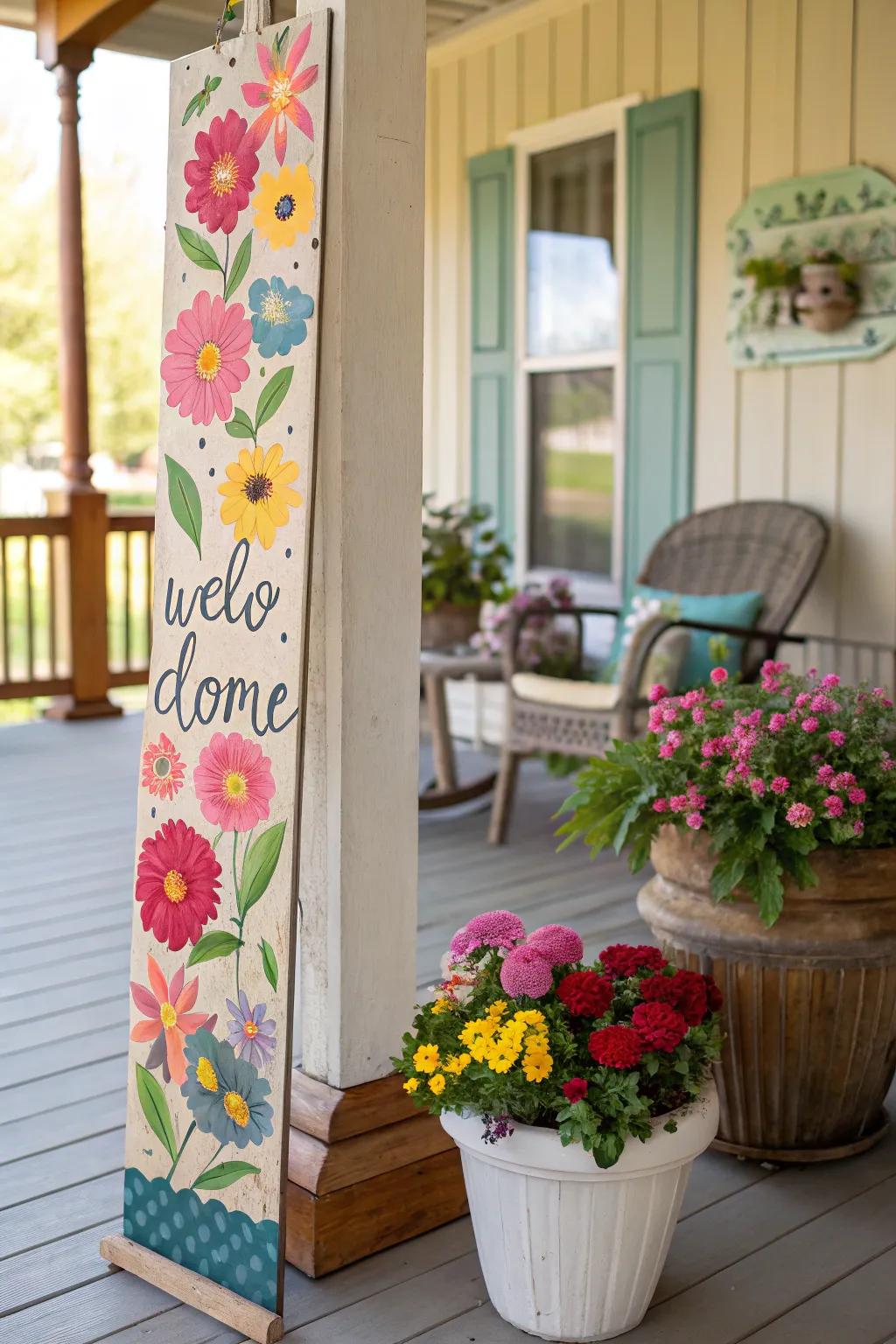 Signage embellished with botanical accents adding a vibrant splash of color.