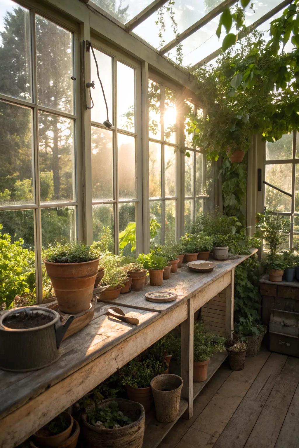 A potting shed overflowing with natural light.