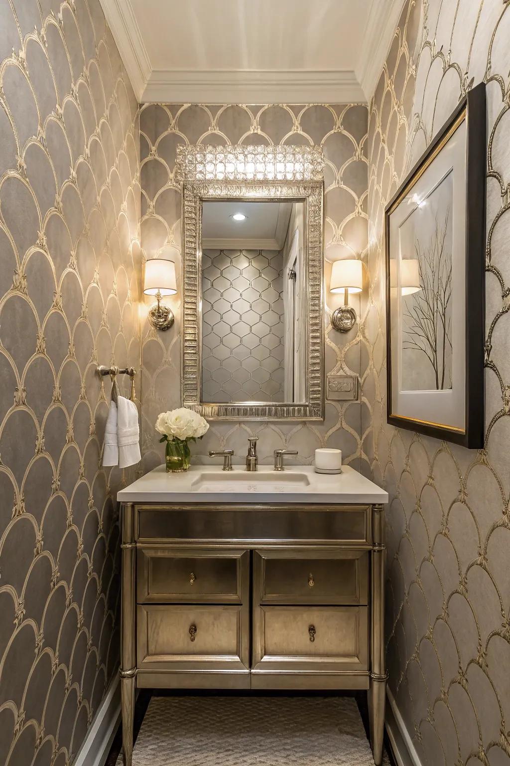 Metallic details in wallcovering contribute a dash of class and magnificence.