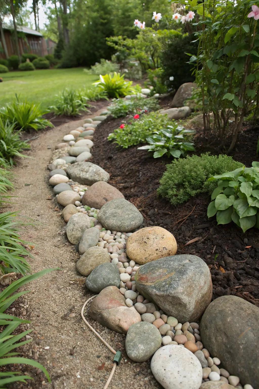 An artful stone and boulder property border.