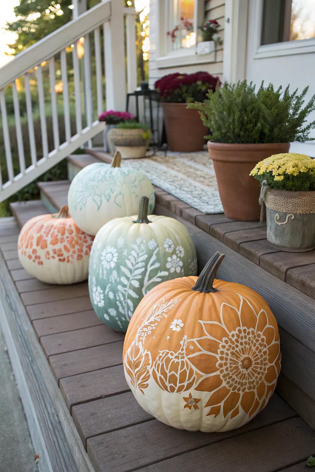 Ombré flower pumpkins infuse an artistic flair into fall decor.