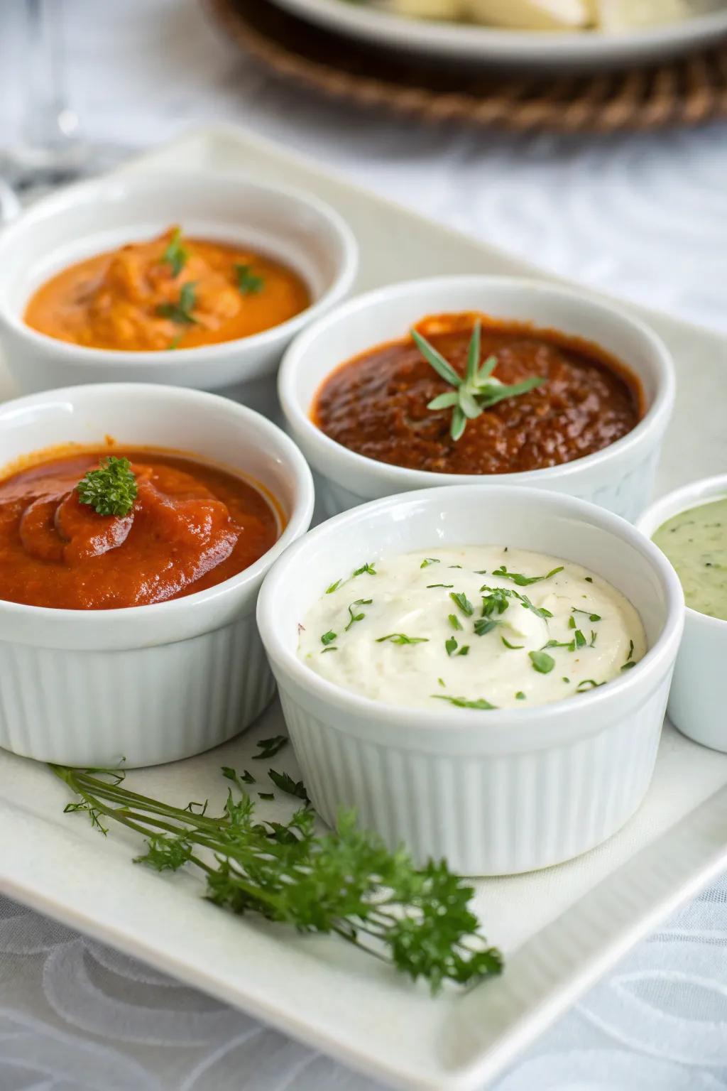 An array of sauces to enhance your raclette components.