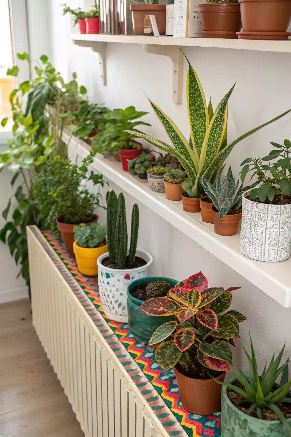 A botanical showcase on your radiator shelf injects life and vibrancy into any room.