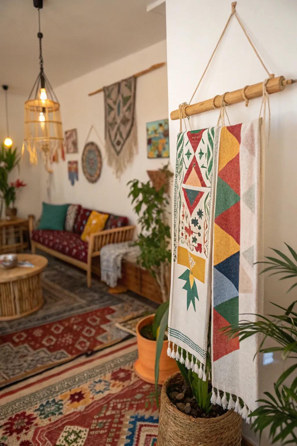 Design a statement wall banner with spirited squares.