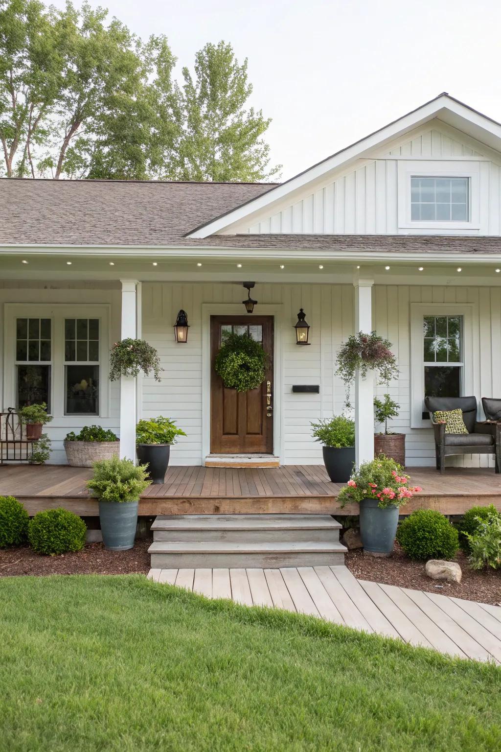 Balanced greenery adds a welcoming touch to your entrance.