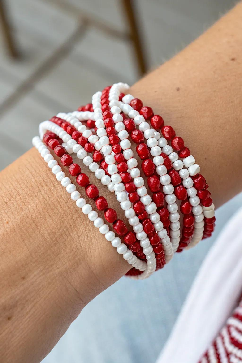 Adaptable scarlet and ivory coil jewelry for any setting.