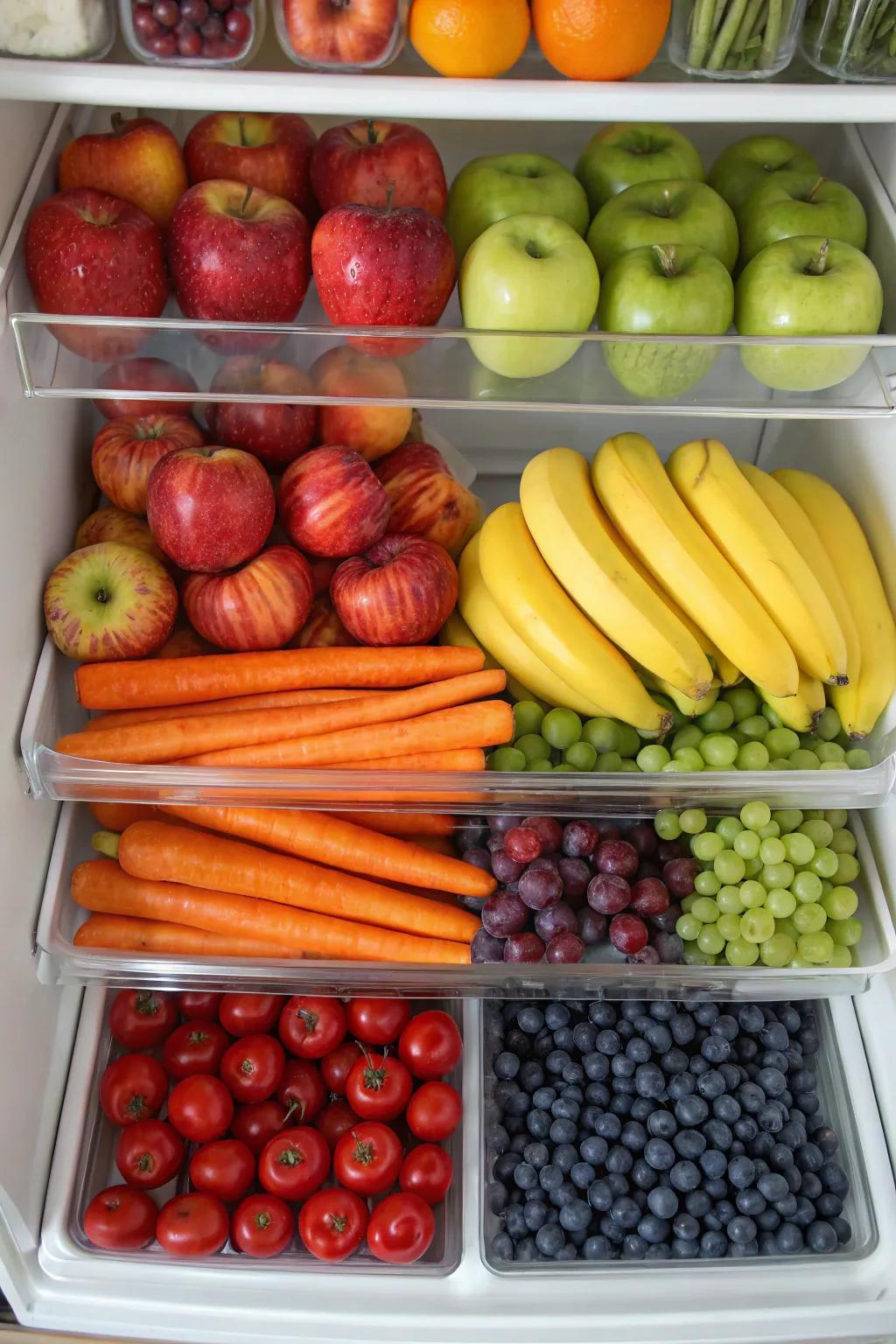 Color coordination creates visual harmony in your refrigerator.