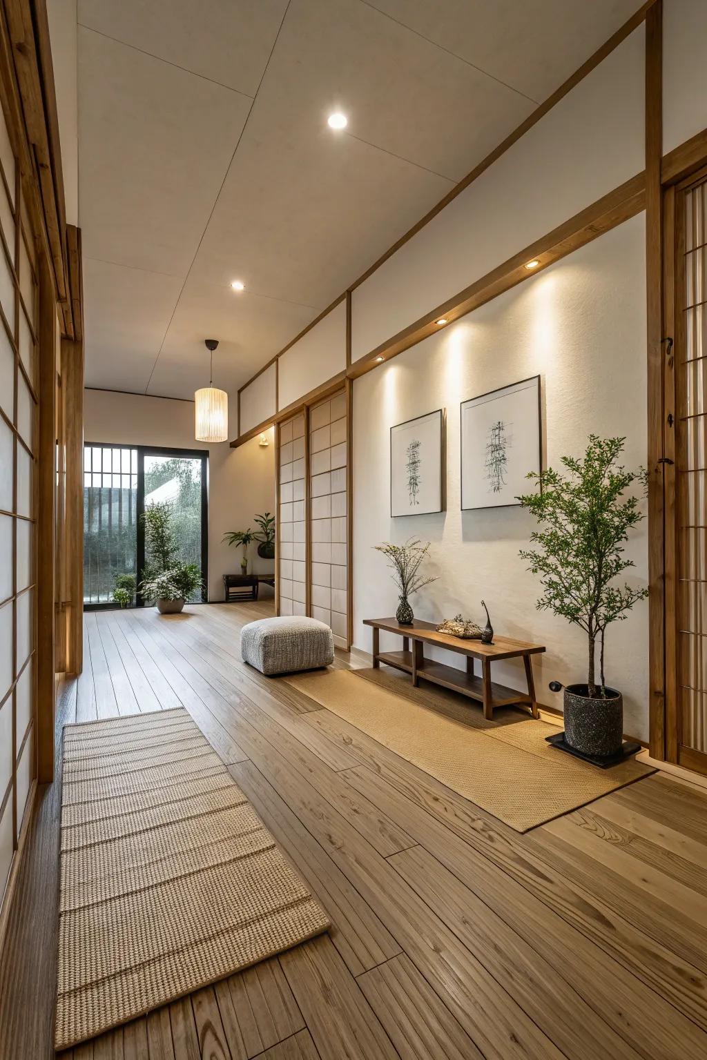 A peaceful area displaying sustainable components as a design highlight.