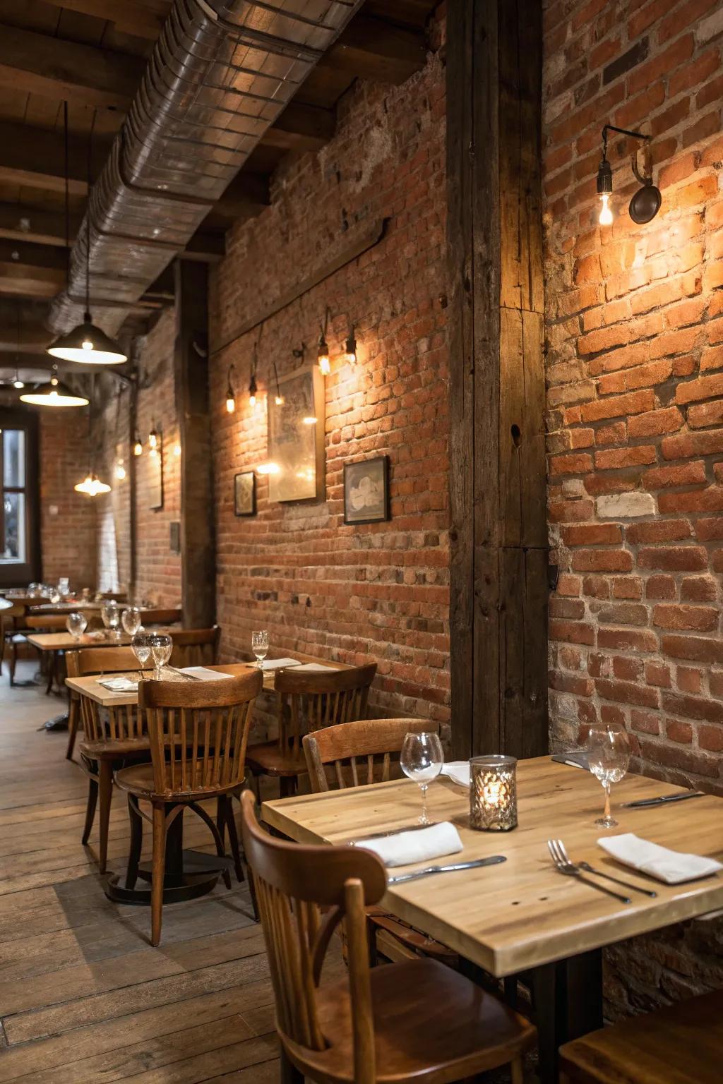 The blending of industrial and rustic elements adds character and warmth to restaurant interiors.