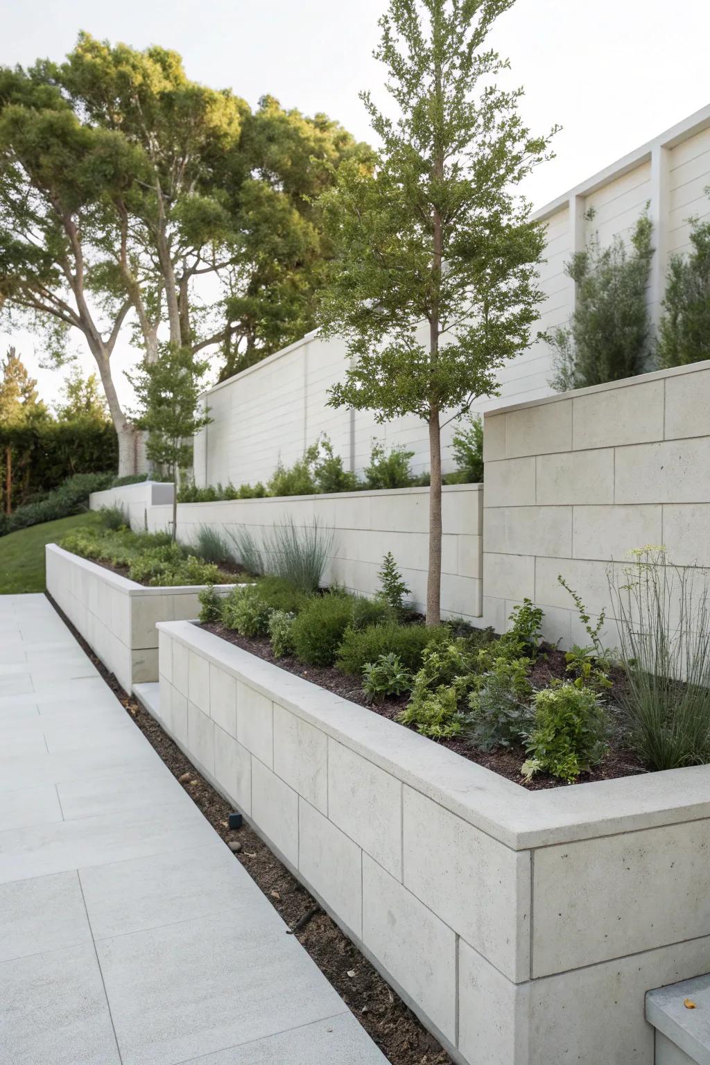 Modern style and pure lines build a streamlined retaining wall visual.