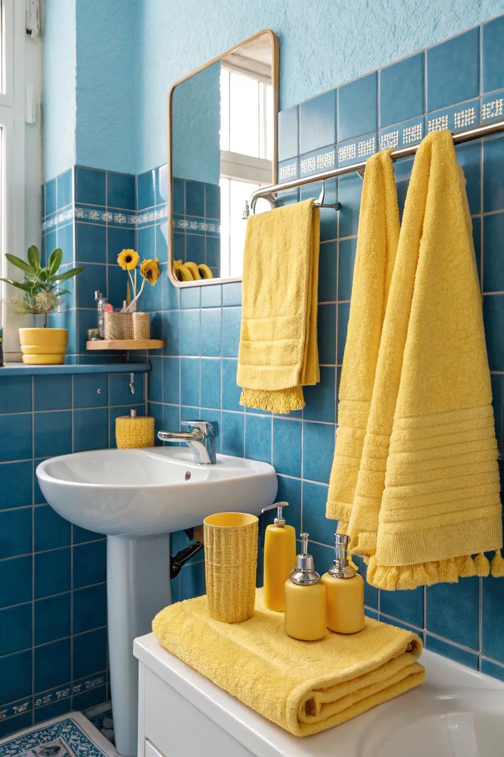 Complementary hues that enhance the retro blue aesthetic.