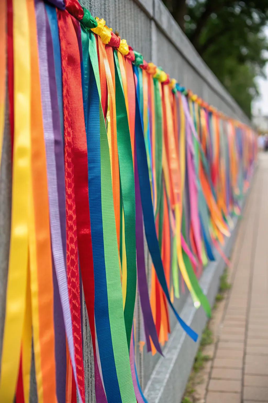 Brighten any space with dynamic multicolored ribbon stripes.