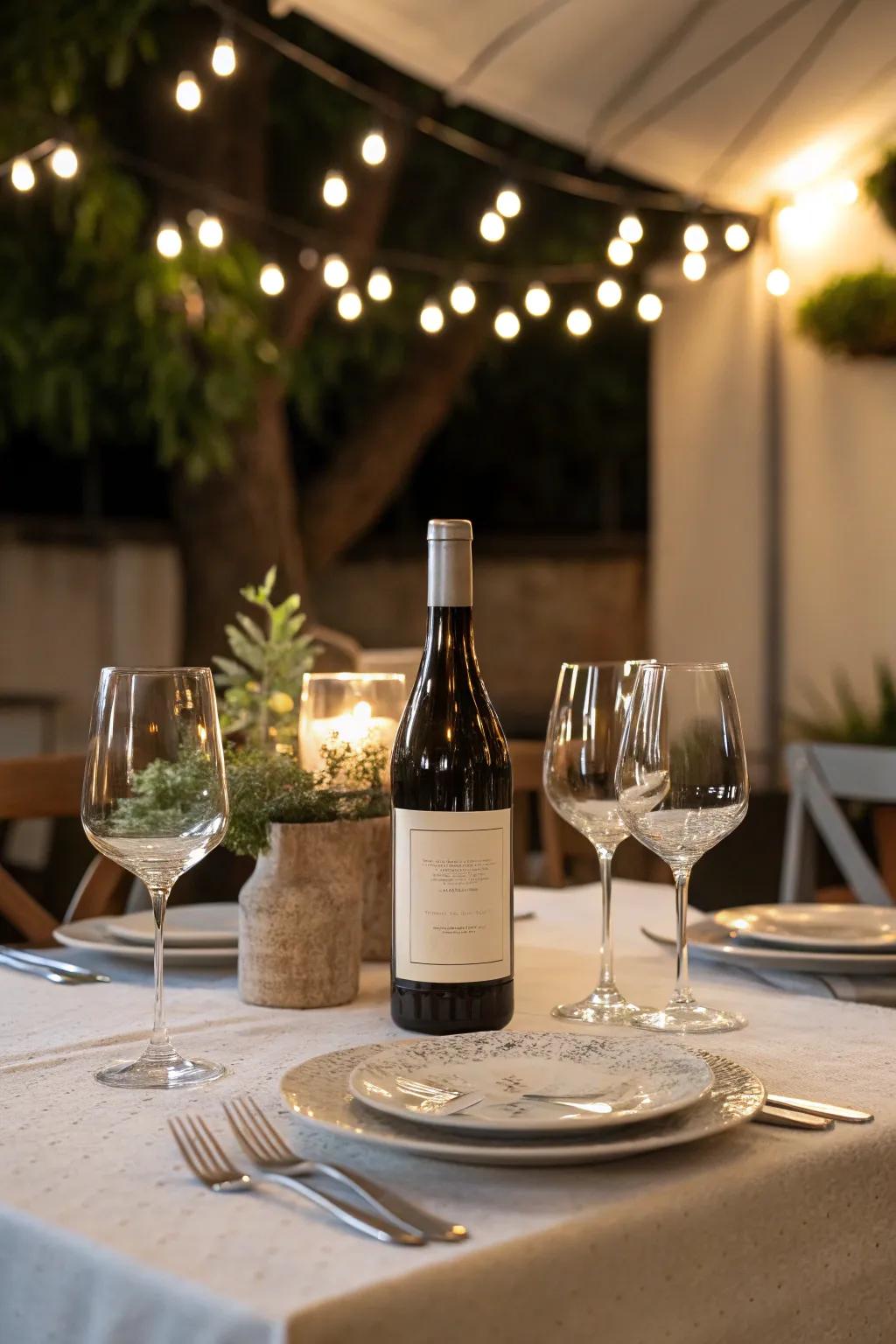 Enhance your romantic dinner by pairing it with a fine wine and elegant glasses.