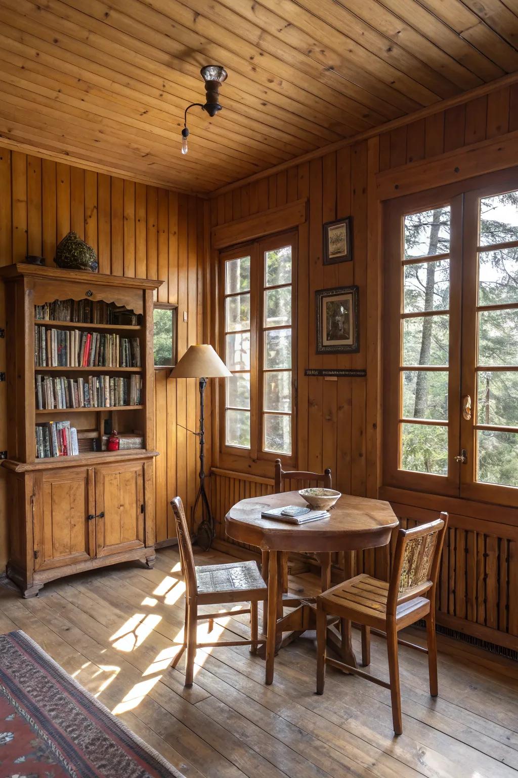 A room enriched with wooden accents, creating a warm and organic feel.