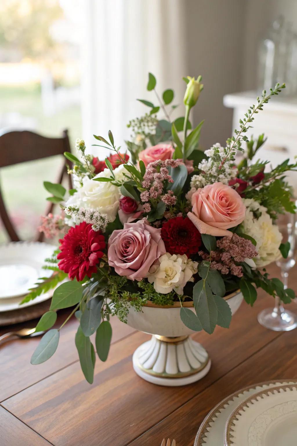 A vibrant, varied blossom collection suited for dining table décor.