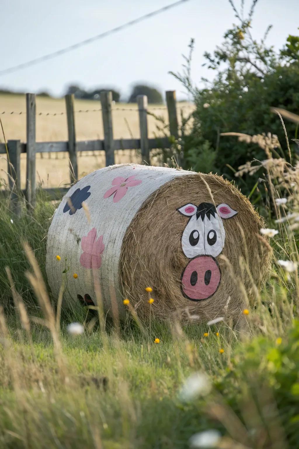 Construct an eccentric barnyard by transforming hay bales into endearing animals to amuse visitors across all generations.