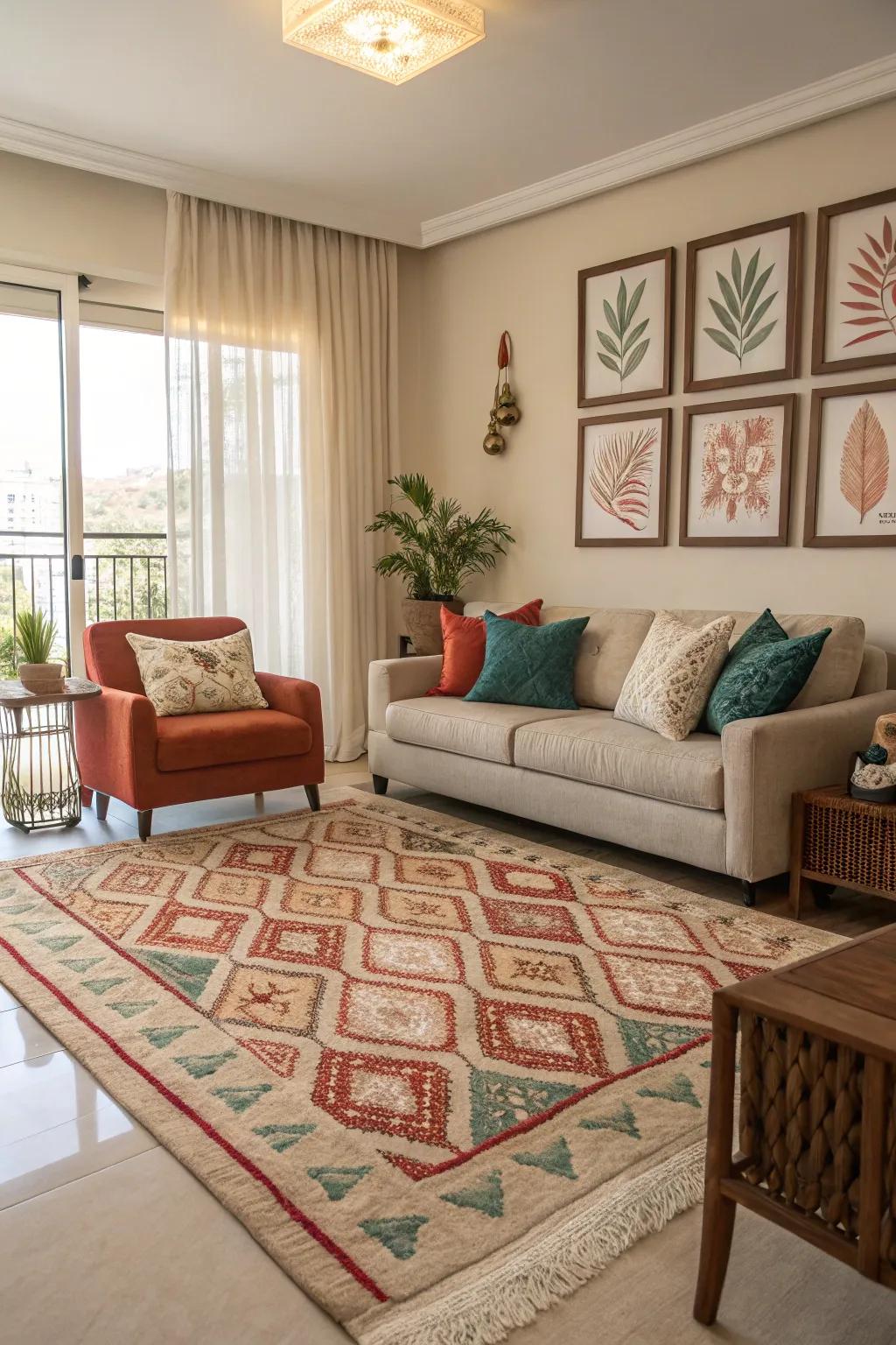 A well-coordinated rug can harmonize your room's color palette perfectly.