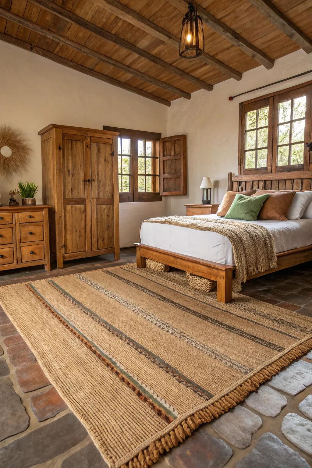Welcome nature with rustic-themed bedroom rugs.