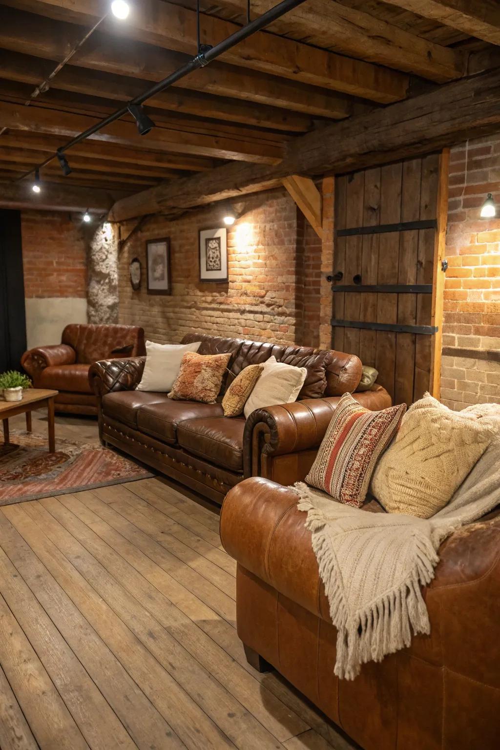 Leather seating introduces classic elegance to your basement.