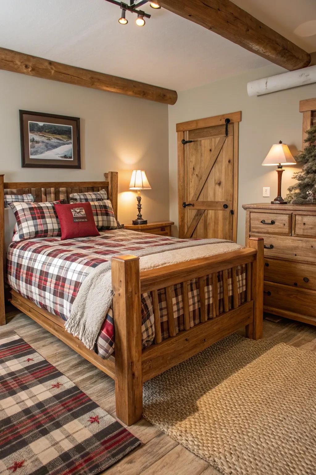 Tartan bedding integrates heritage with snug comfort.
