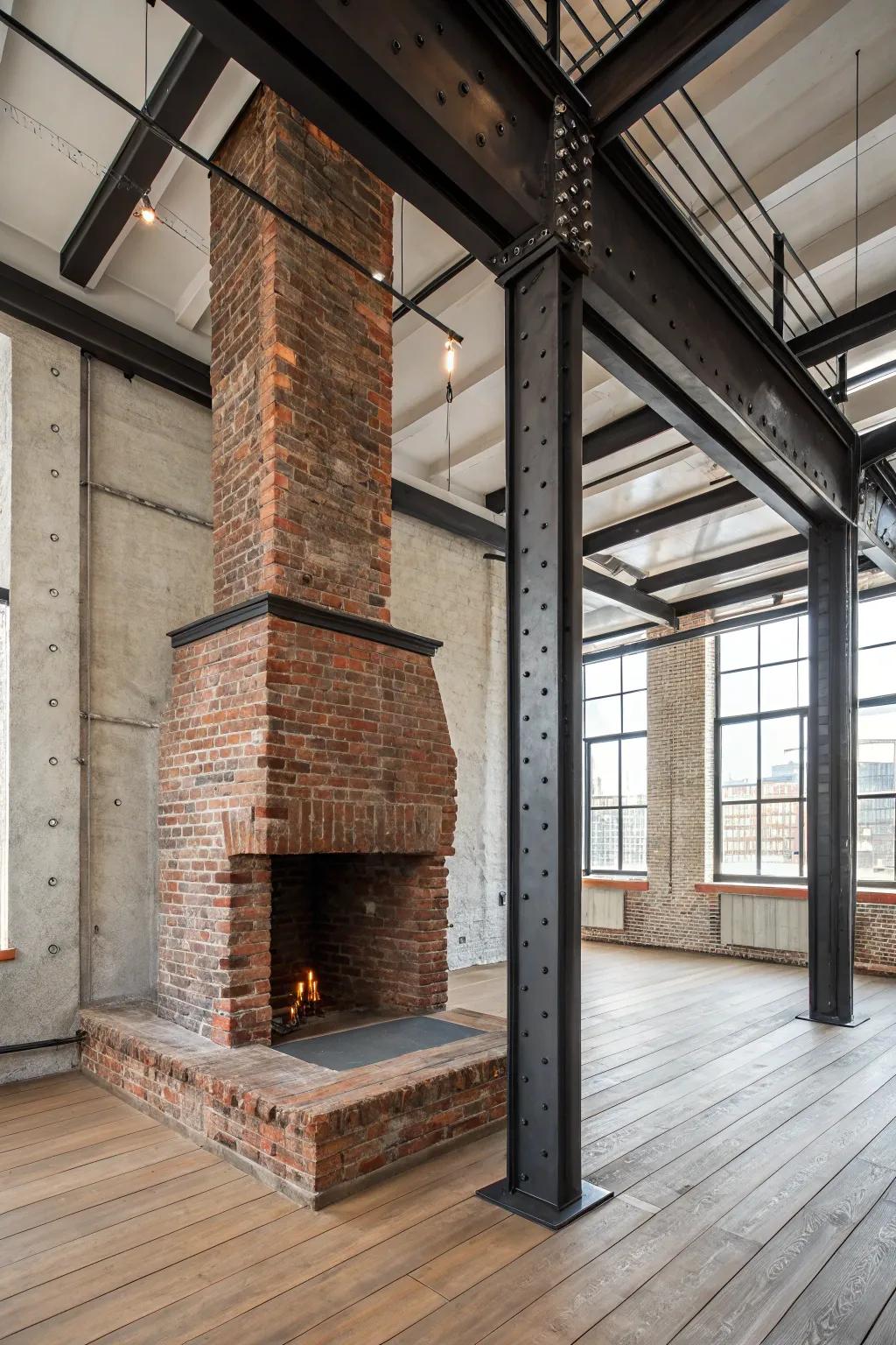 The industrial edge of your fireplace gives off a striking urban vibe.
